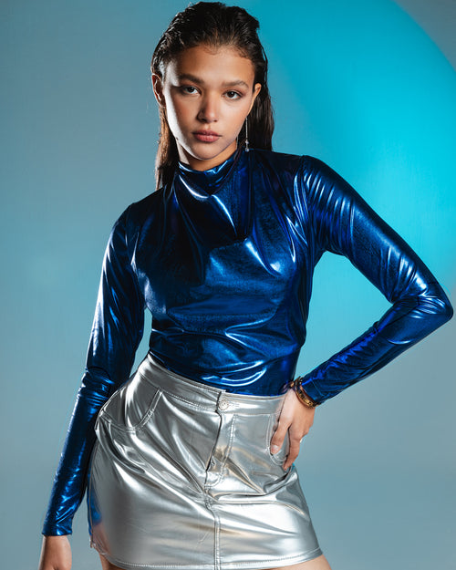 Cowl Collar Metallic Bodysuit