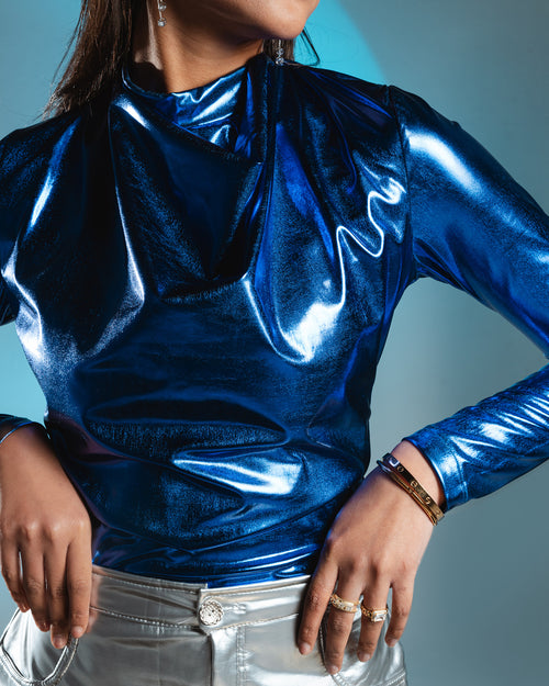 Cowl Collar Metallic Bodysuit