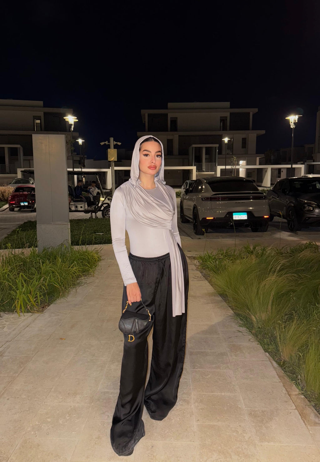 Hooded Shoulder-Drape Bodysuit