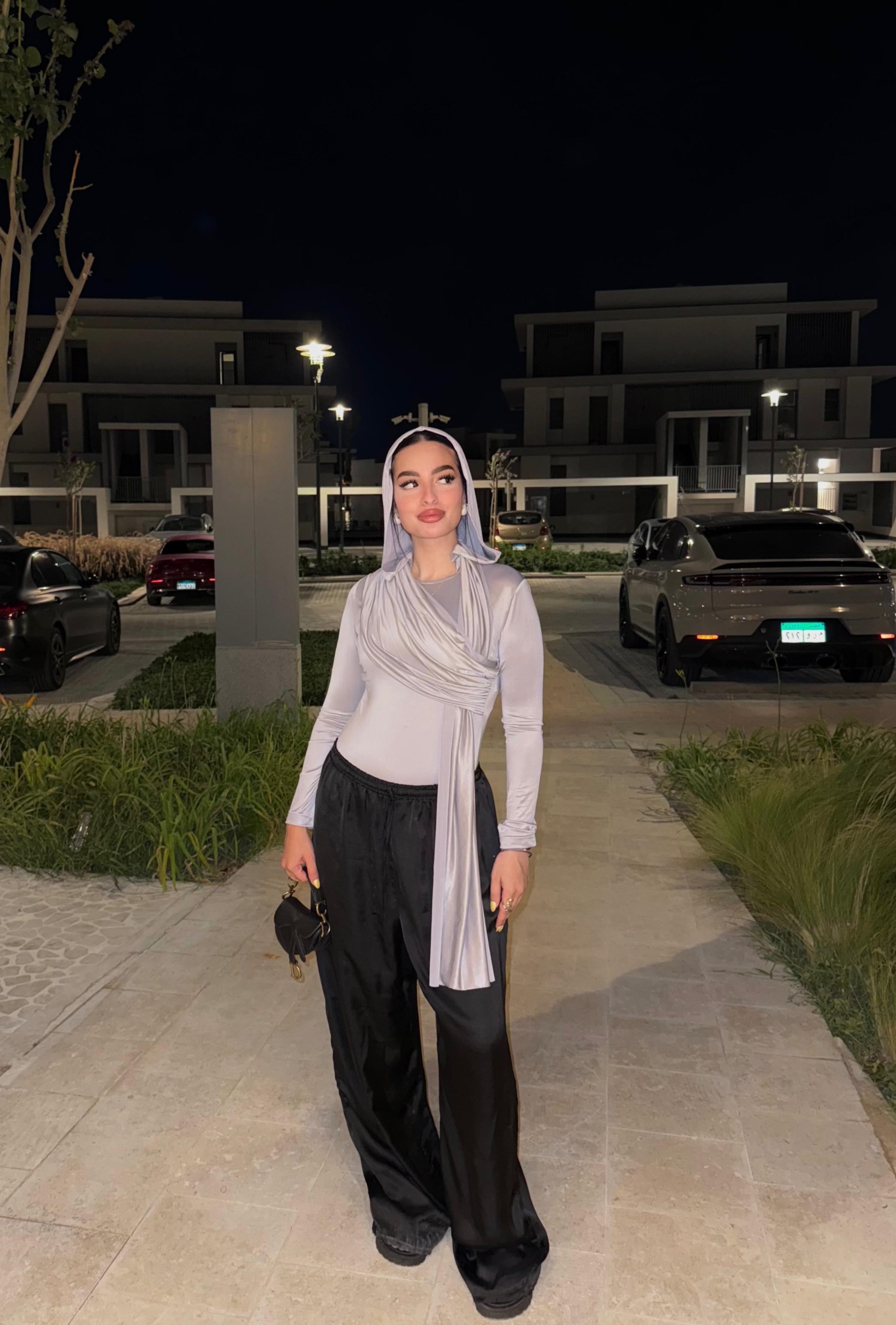 Hooded Shoulder-Drape Bodysuit