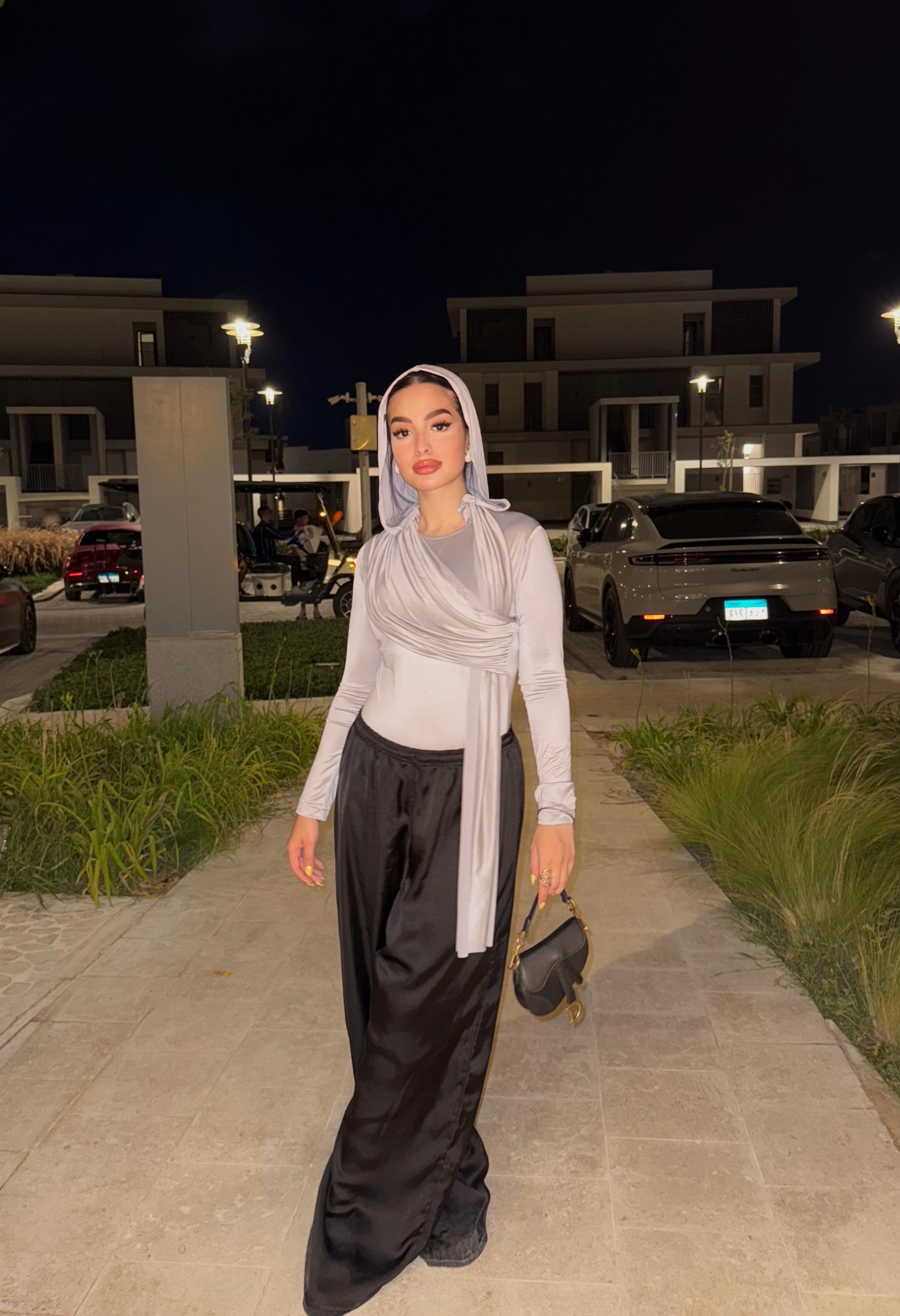 Hooded Shoulder-Drape Bodysuit