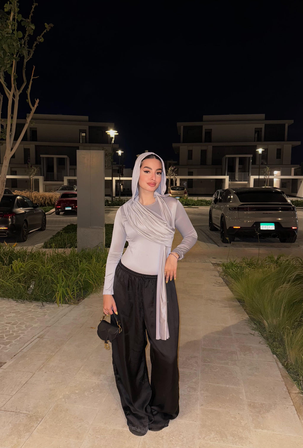 Hooded Shoulder-Drape Bodysuit