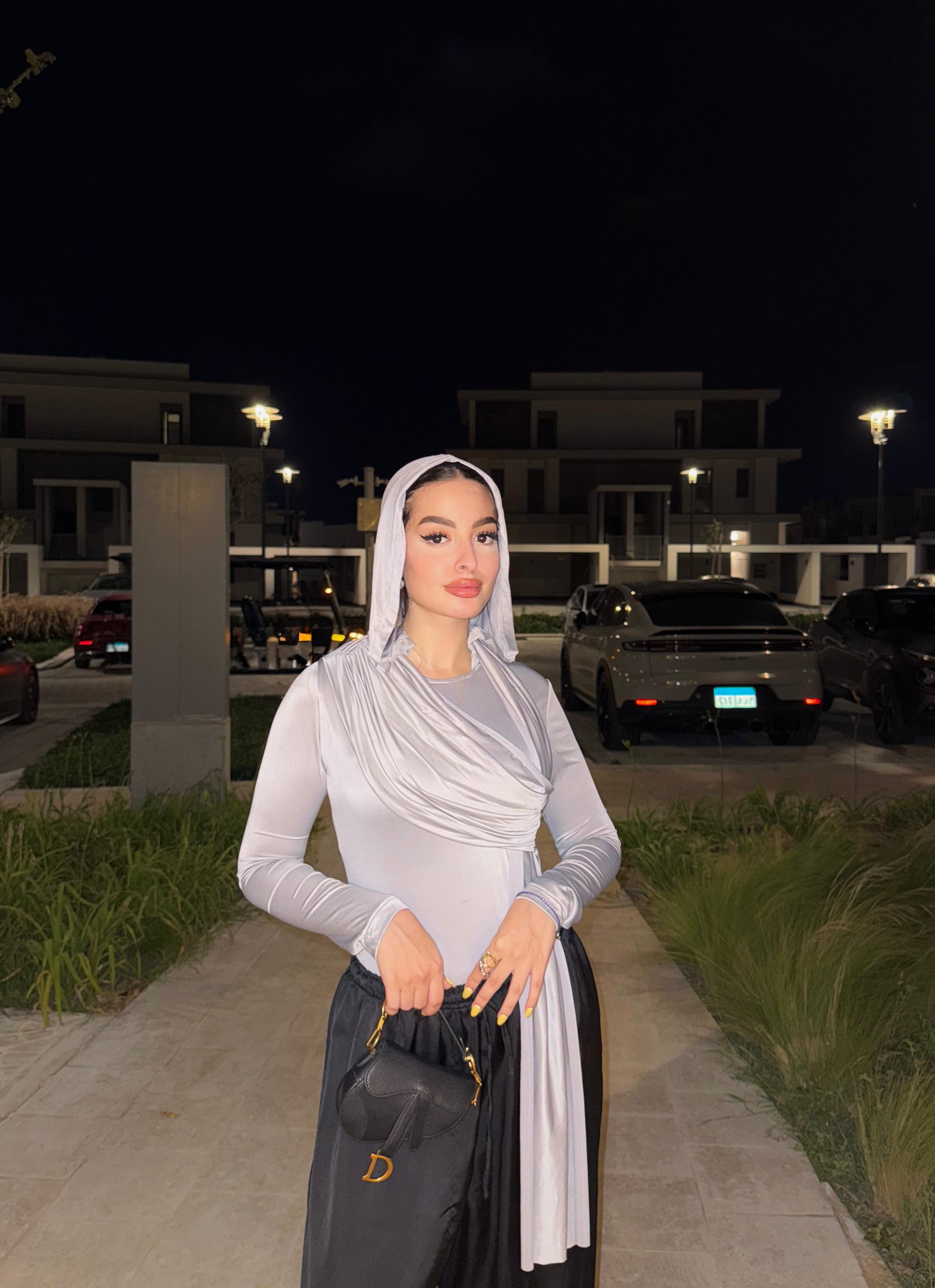 Hooded Shoulder-Drape Bodysuit