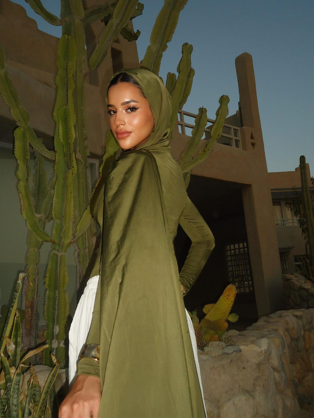 Hooded Shoulder-Drape Bodysuit