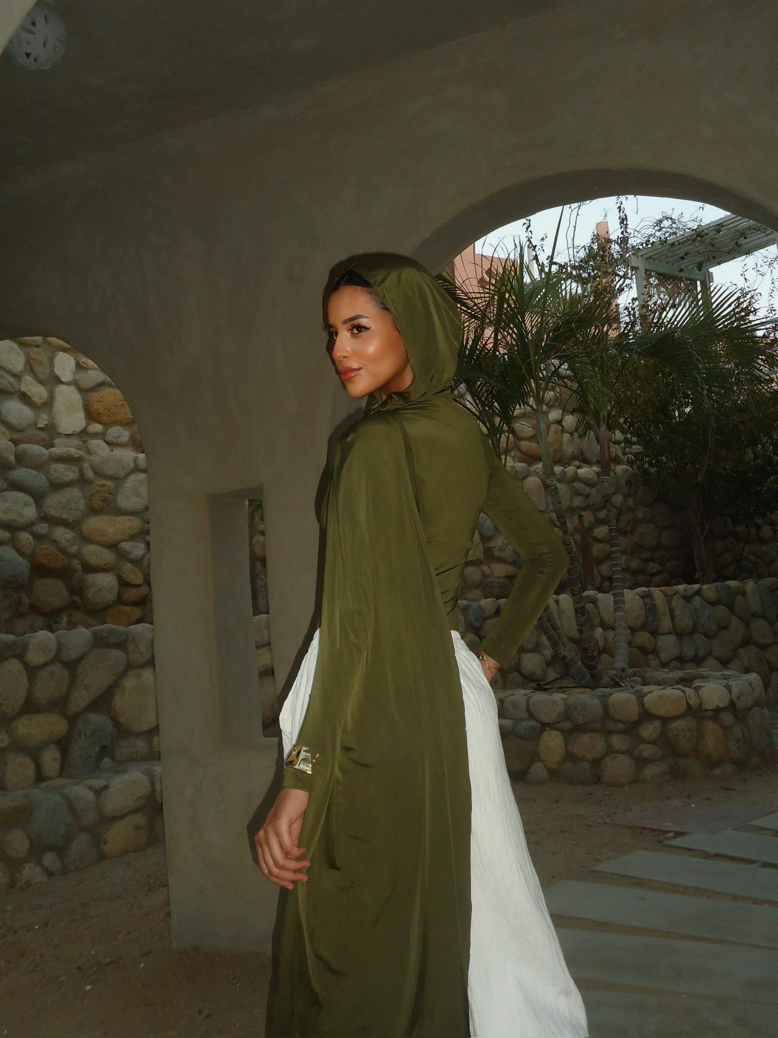 Hooded Shoulder-Drape Bodysuit