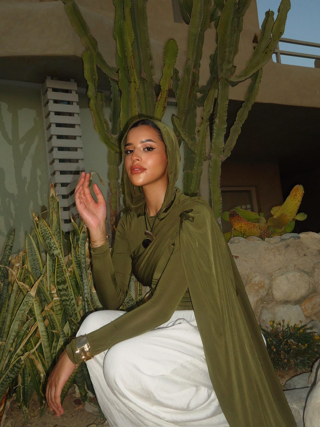 Hooded Shoulder-Drape Bodysuit